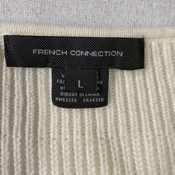 French Connection Cotton Embroidered Flower Puffy Sleeve Sweater. Sz- L - Picture 15 of 16